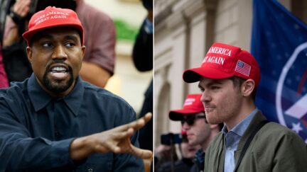 composite image of Kanye West, now known as Ye, and Nick Fuentes, both wearing MAGA hats