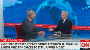 Anderson Cooper reacts to George Santos puppy-stealing claim