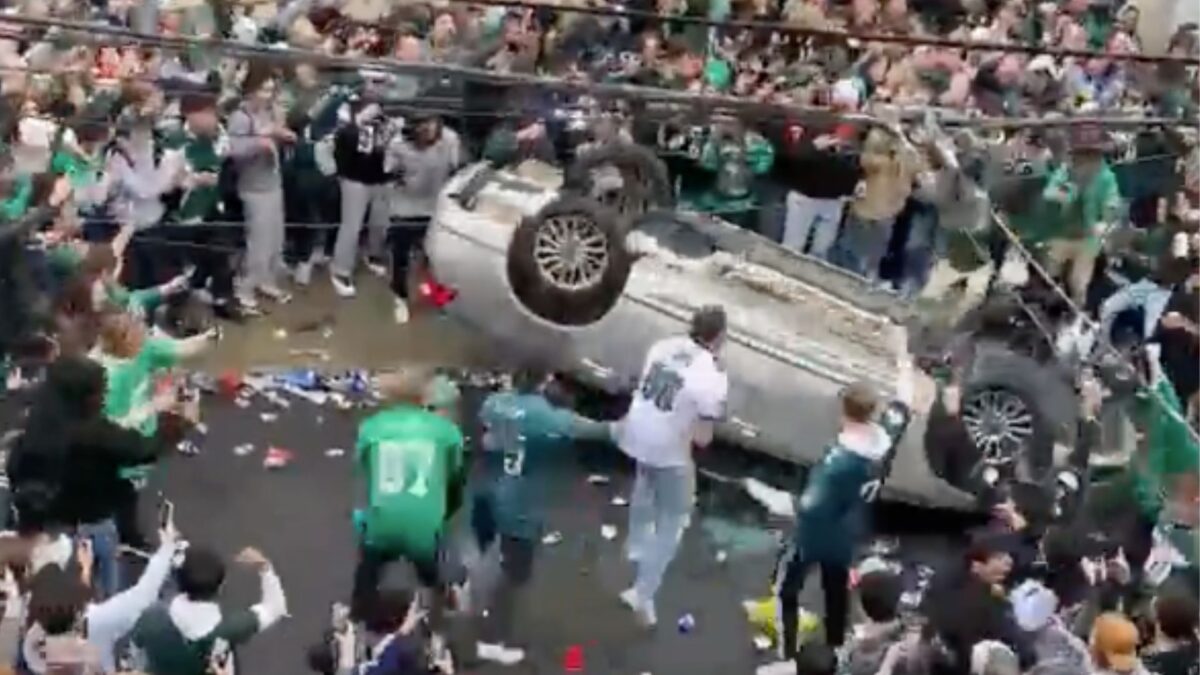 Eagles Fans Pregame Super Bowl LVII By Flipping Parked Car