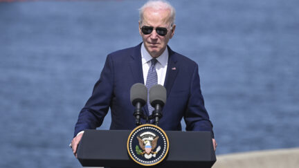 US President Joe Biden attends a press conference after a trilateral meeting with Australian Prime Minister Anthony Albanese and British Prime Minister Rishi Sunak at Point Loma naval base in San Diego, US, Monday March 13, 2023, as part of Aukus, a trilateral security pact between Australia, the UK, and the US.