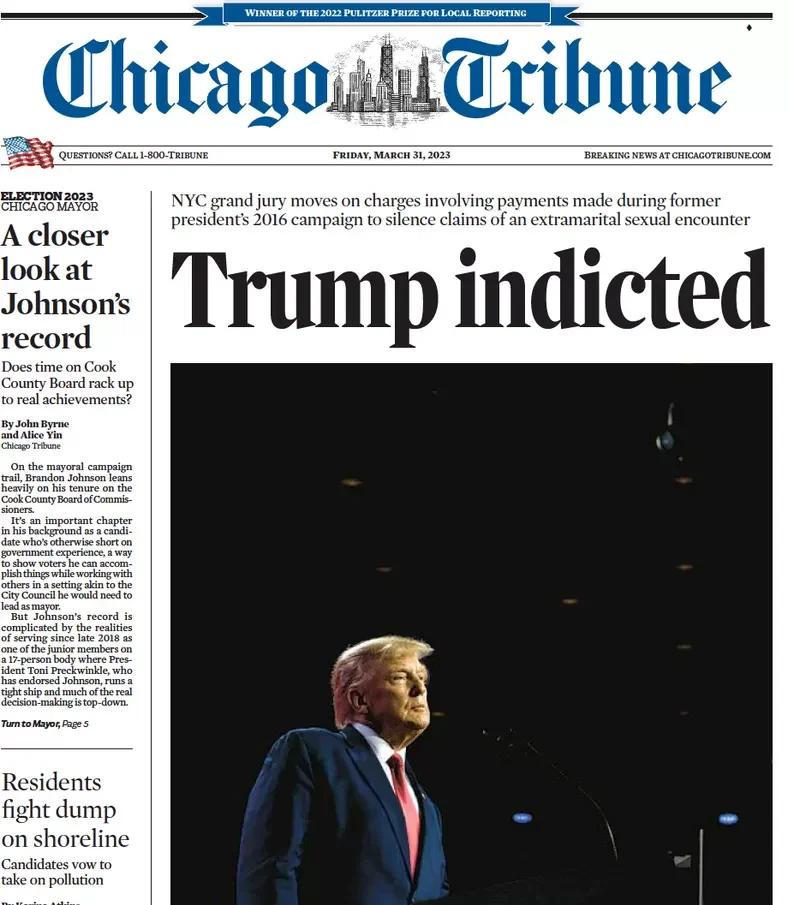 Newspapers Covers Of Trump's Historic Indictment