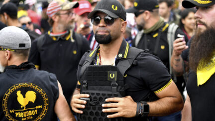 FILE - Proud Boys chairman Enrique Tarrio rallies in Portland, Ore., on Aug. 17, 2019. A federal jury is scheduled to hear a second day of attorneys’ closing arguments in the landmark trial for former Proud Boys extremist group leaders charged with plotting to violently stop the transfer of presidential power after the 2020 election.