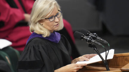 Former U.S. Rep. Liz Cheney, R-Wyo., delivers the commencement address at Colorado College, Sunday, May 28, 2023, in Colorado Springs, Colo.