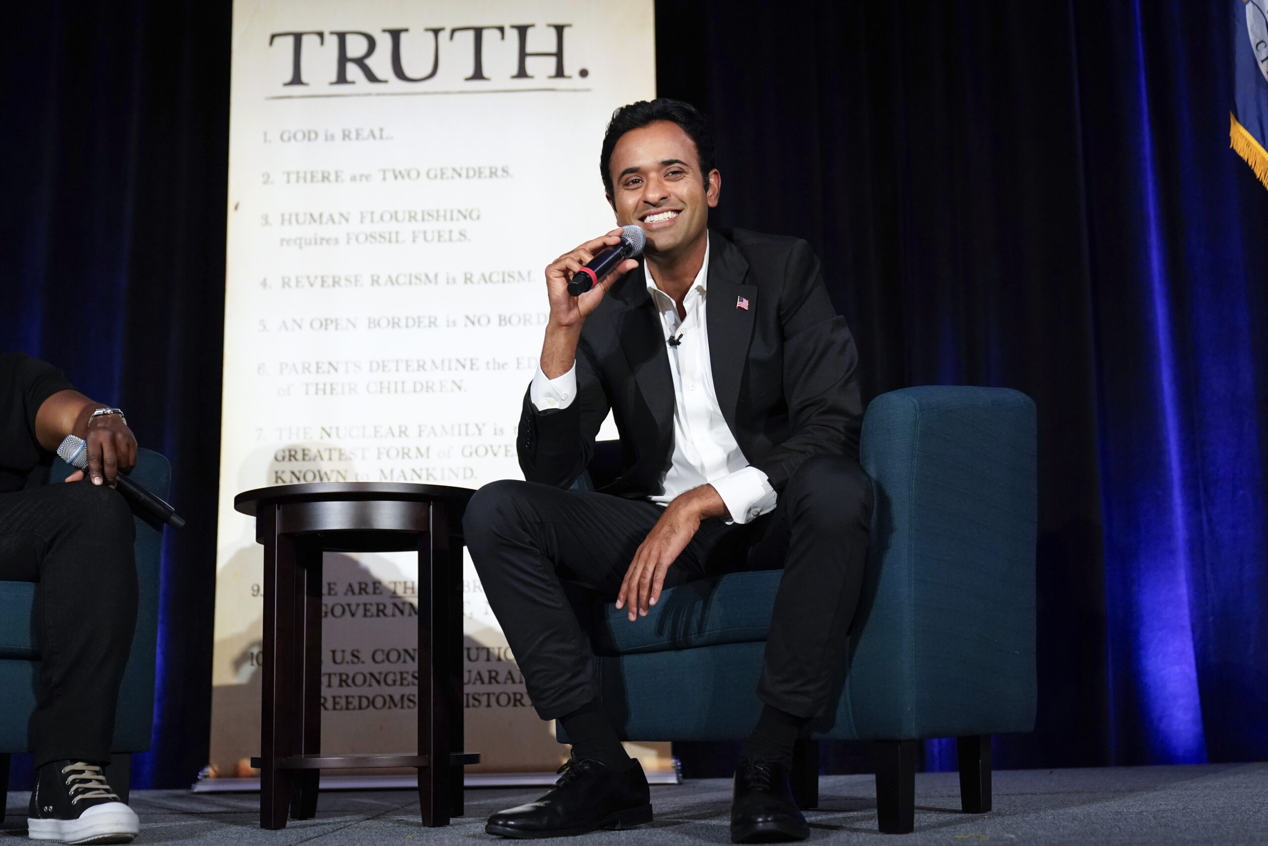 Republican presidential candidate businessman Vivek Ramaswamy speaks at an event in St. Clair Shores, Mich., Monday, Aug. 14, 2023.