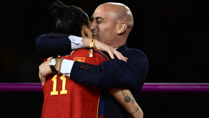 RFEF President Luis Rubiales kisses Spanish soccer player Jenni Hermoso