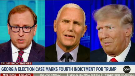 Jon Karl Mike Pence Trump 3-shot split image