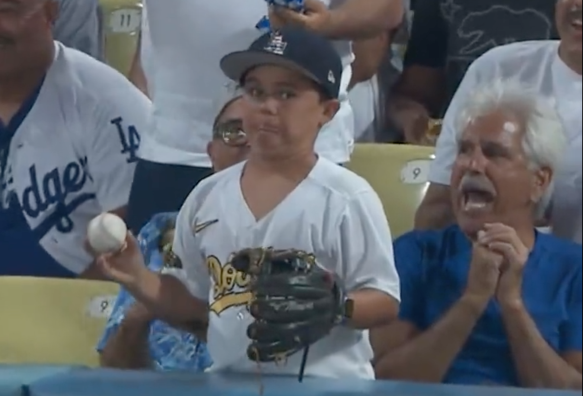 Dodgers Fan Has Hilarious Reaction to Catch Ball in Play