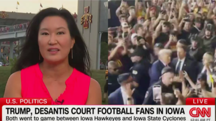 CNN Reports 'Cheering and Chanting' For Trump — Despite Trump Being Jeered At Iowa Game In Clips From His Own Boosters
