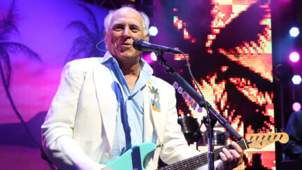 Jimmy Buffett performs at the after party for the premiere of 'Jurassic World' in Los Angeles.