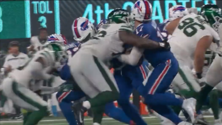Buffalo Bills QB Josh Allen fumbles on Monday Night Football against the New York Jets