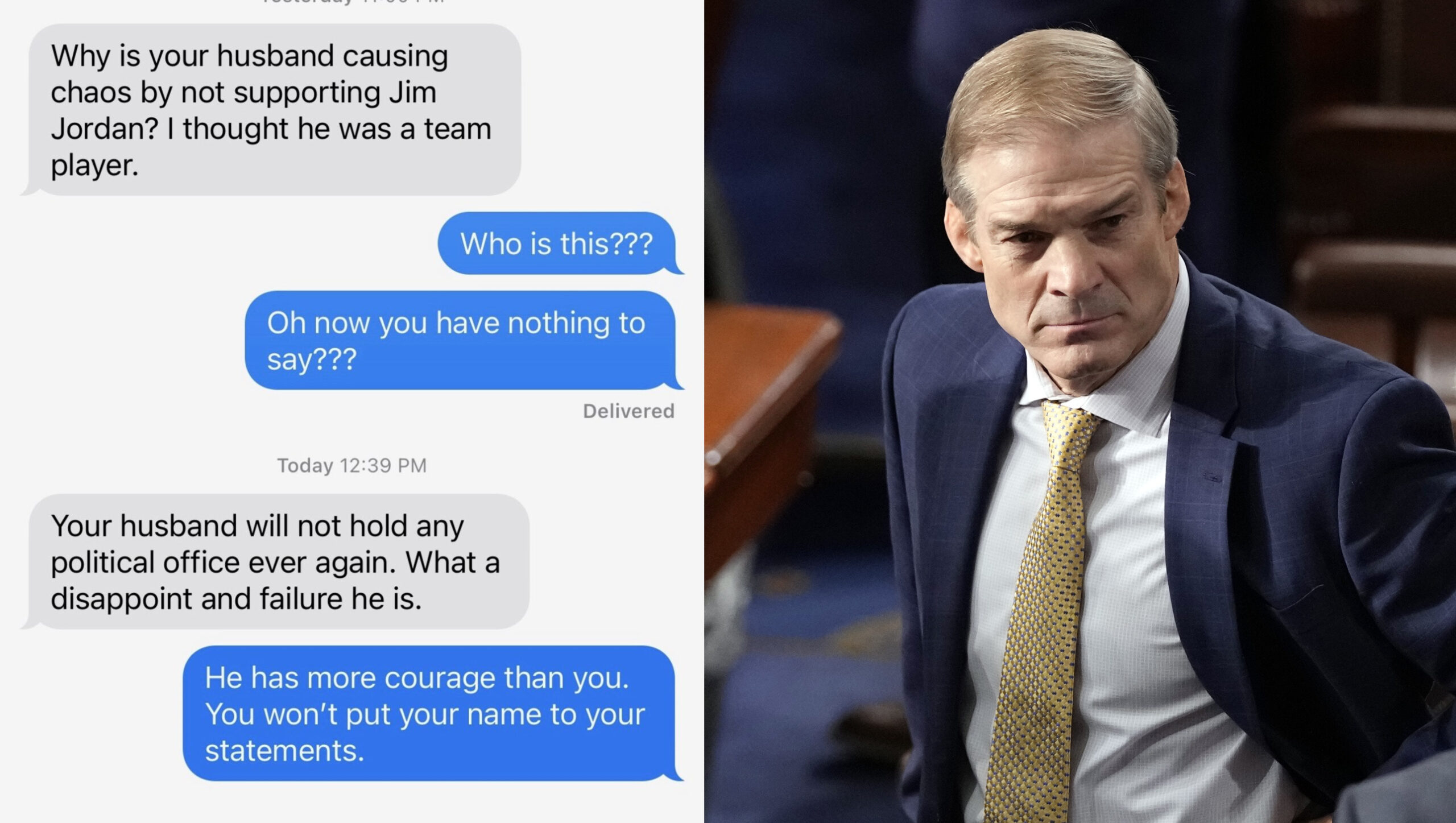 Congressman’s Wife Receives Anonymous Texts Warning Husband to Vote For Jim Jordan: ‘Will Not Hold Any Political Office Ever Again’