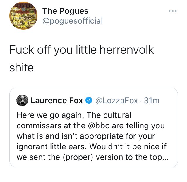 Fans are celebrating The Pogues' infamous putdown of Laurence Fox