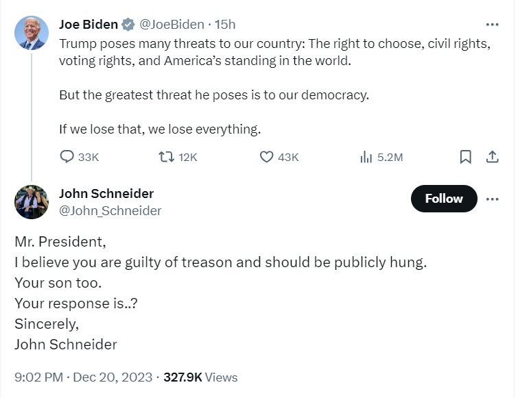Schneider tweet to Biden