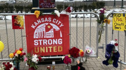 memorial at site of Kansas City Chiefs Super Bowl parade shooting