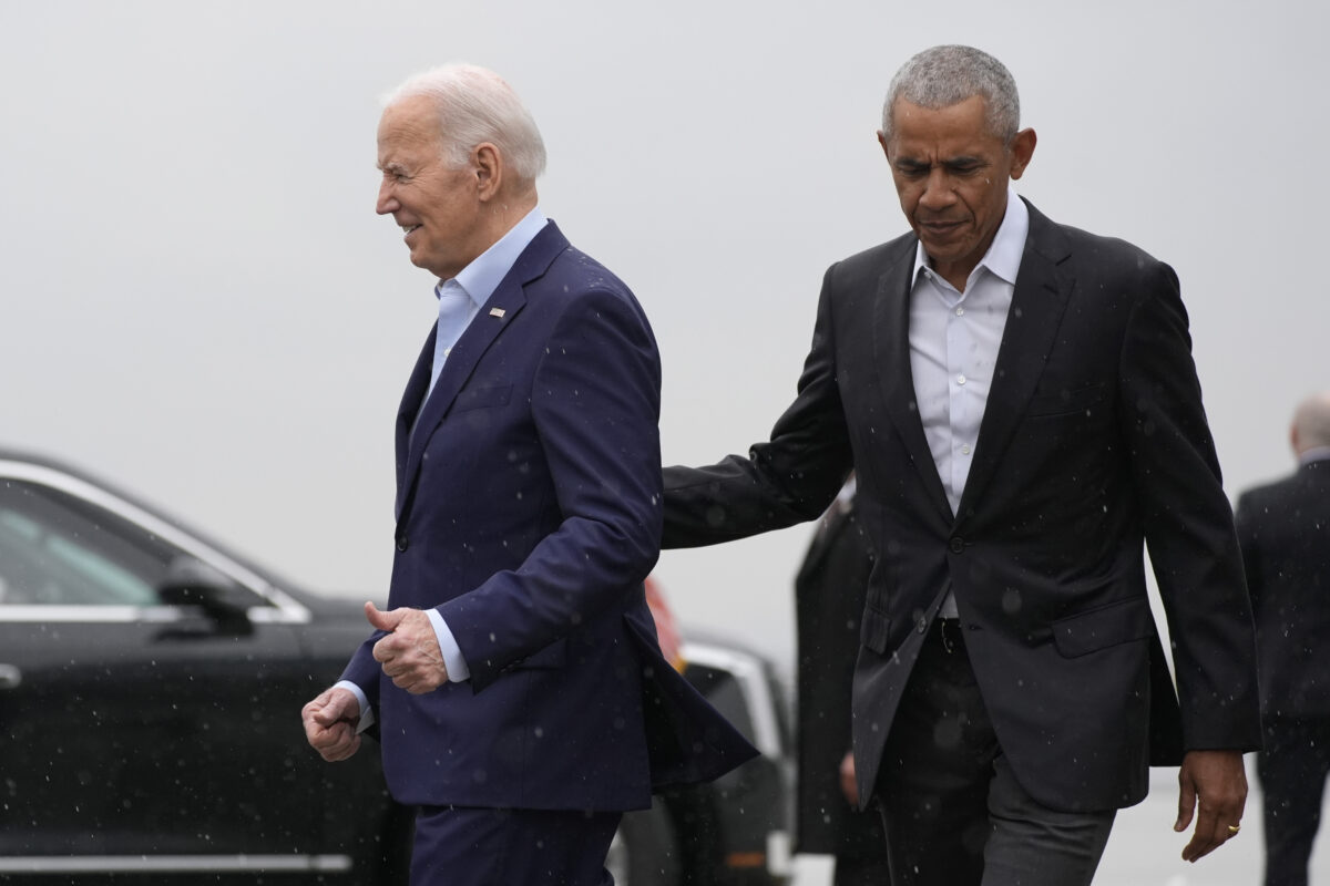 Joe Biden and Barack Obama getting off of Air Force One in New York