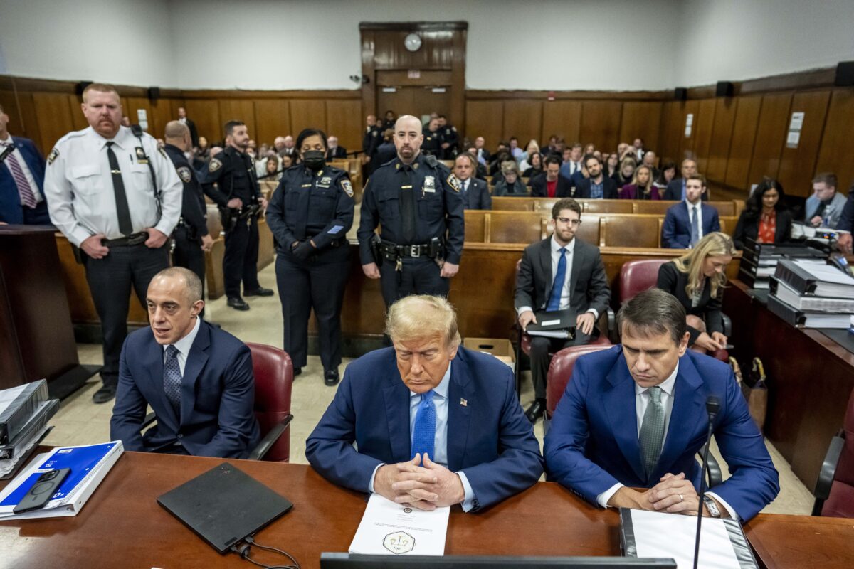Former President Donald Trump appears at Manhattan criminal court before his trial in New York, Friday, April 26, 2024.