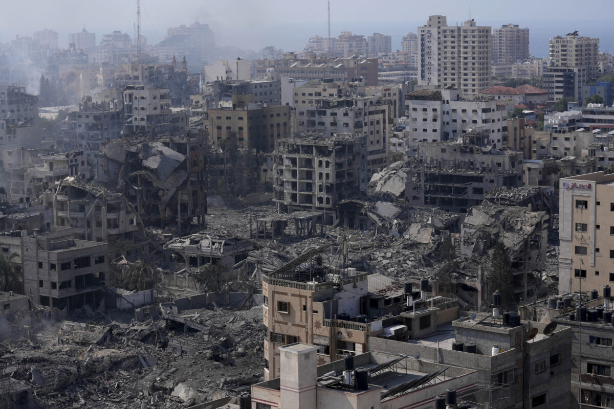 Destruction from Israeli airstrikes is seen in Gaza City