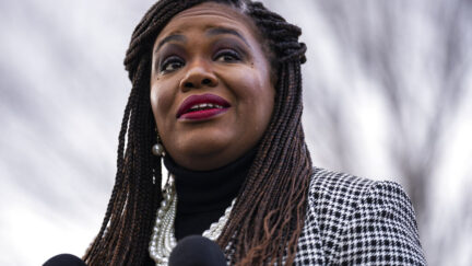 UNITED STATES - JANUARY 26: Rep. Cori Bush, D-Mo., speaks during a news conference outside the U.S. Capitol to call for the reversal of the Biden administration's Title 42 expansion and proposed asylum transit ban on Thursday, January 26, 2023.