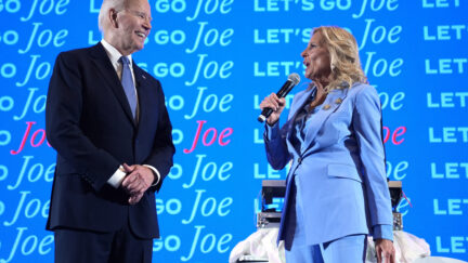 President Joe Biden, left, and first lady Jill Biden speak at a presidential debate watch party, Thursday, June 27, 2024, in Atlanta.