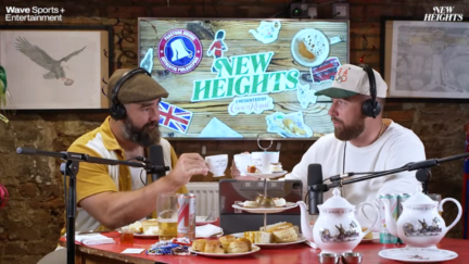 Jason and Travis Kelce drinking tea in London