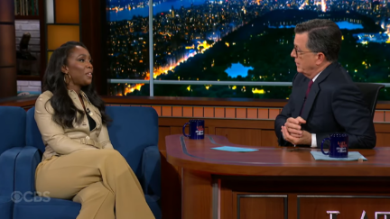 Abby Phillip and Stephen Colbert