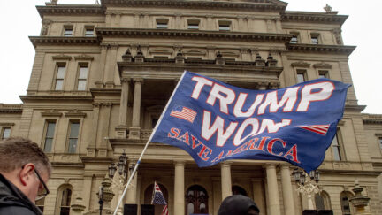 Trump flag in front of Michigan State Capitol