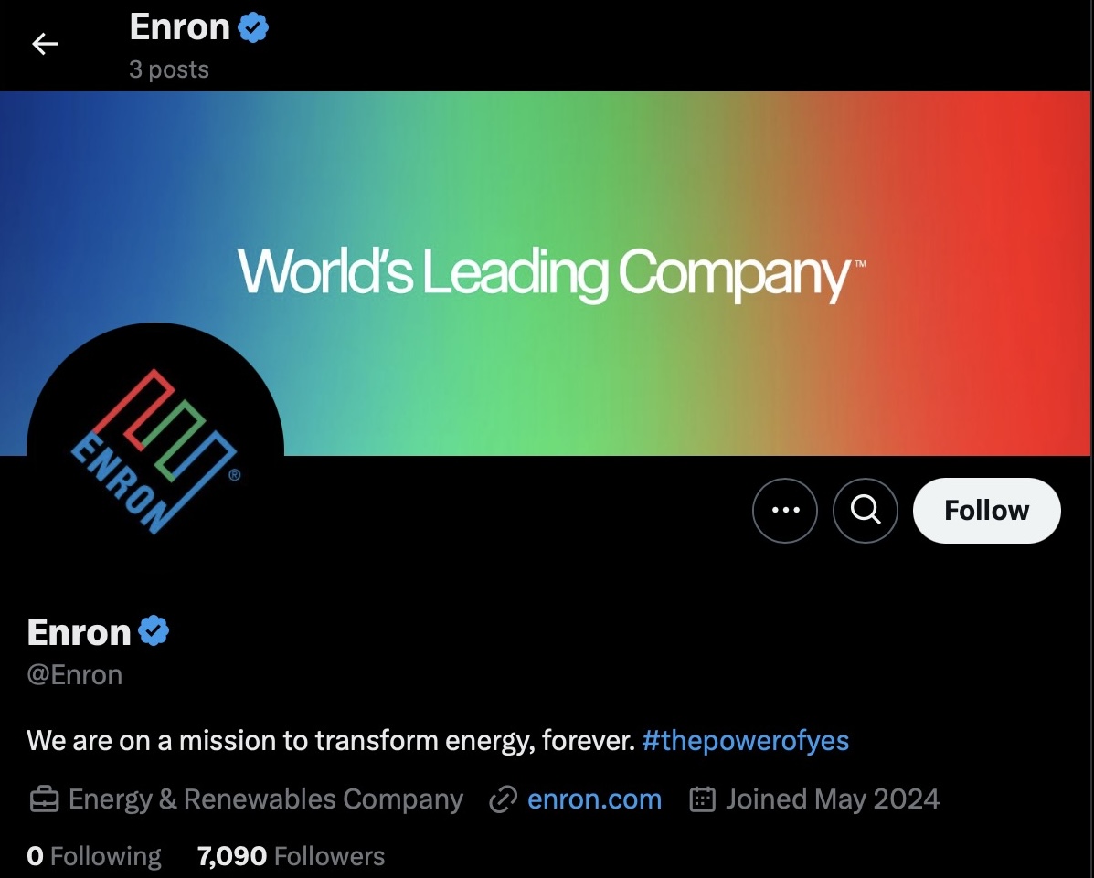 Enron Is Back, Shocking and Confusing With Relaunch Tweet