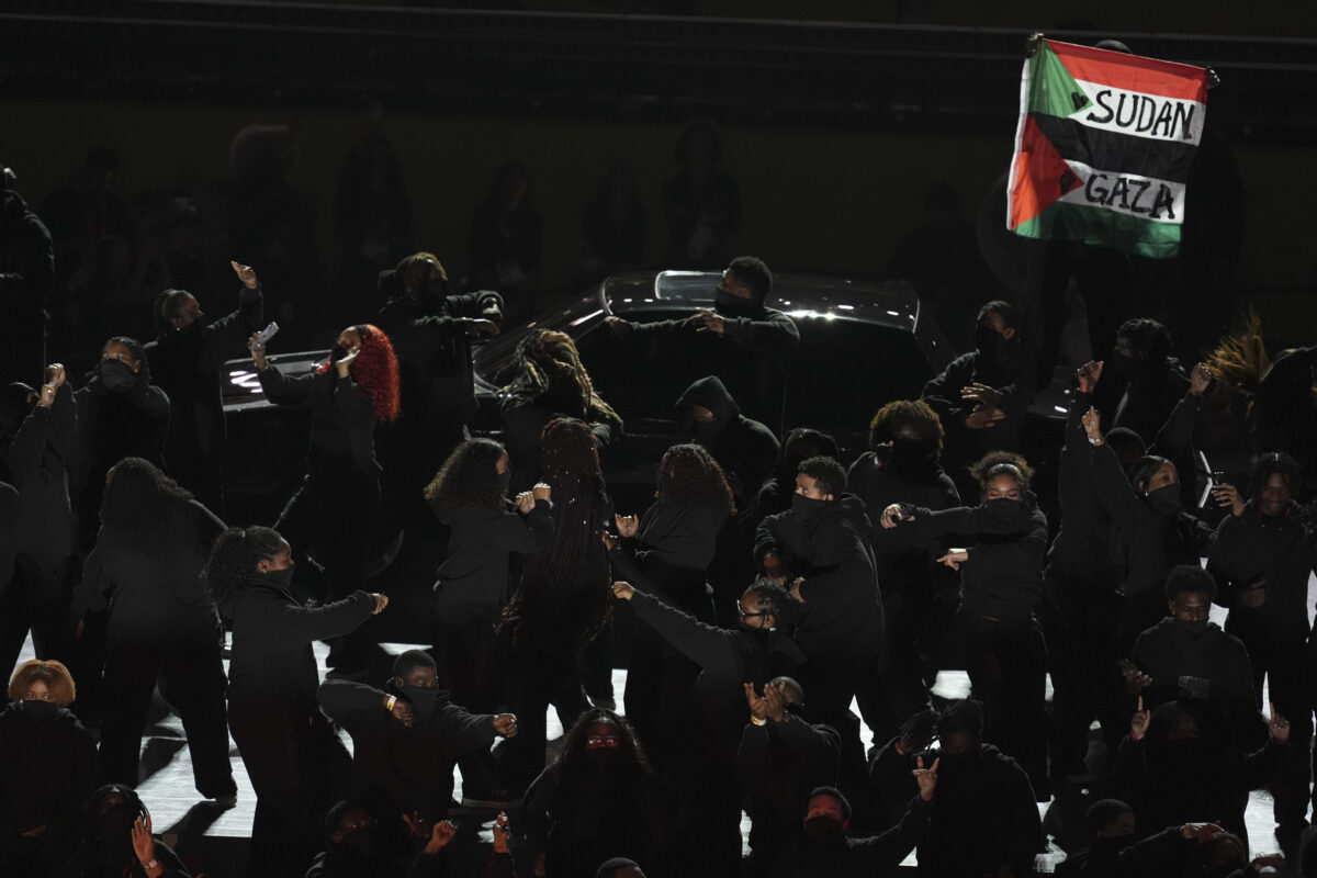 Protester at Super Bowl halftime show