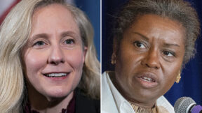U.S. Rep. Abigail Spanberger, left, shown Feb. 8, 2023 and Republican Virginia Lt. Gov. Winsome Earle-Sears, right