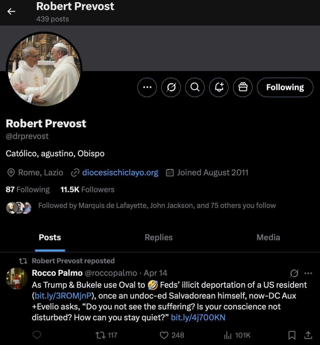 Cardinal Robert Prevost tweets