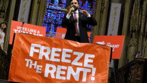 New York NY: May 15th 2025: Zohran Mamdani attends the Freeze The Rent rally at Riverside Church