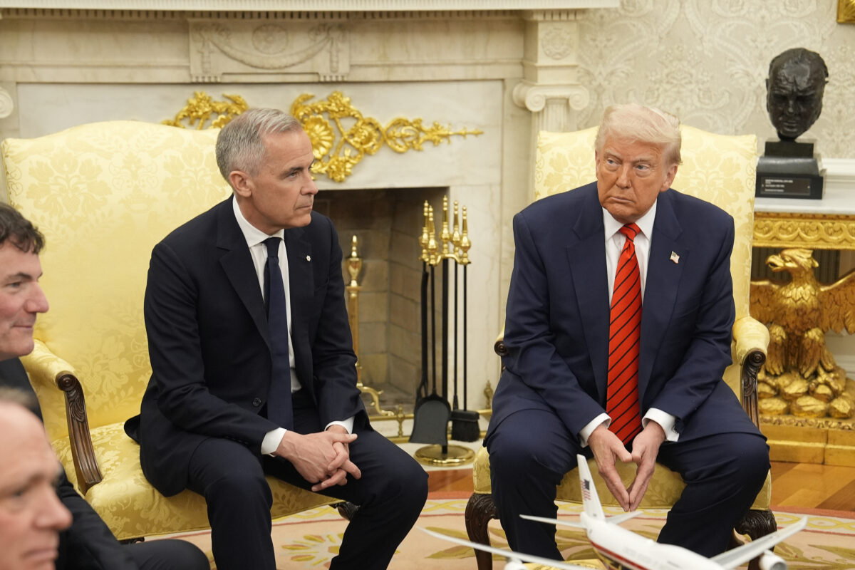 Canadian Prime Minister Mark Carney, left, and President Trump, right, during a 2025 meeting. Adrian Wyld/The Canadian Press via AP
