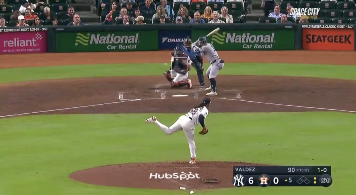 Framber Valdez hits Cesar Salazar with a pitch