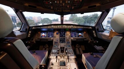 SHANGHAI, CHINA - NOVEMBER 11: General view of pilot's cockpit inside Airbus A330neo aircraft on November 11, 2025 in Shanghai, China.