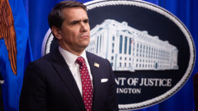 Deputy Attorney General Todd Blanche looks on during an announcement at Department of Justice headquarters in Washington, D.C., Nov. 19, 2025.