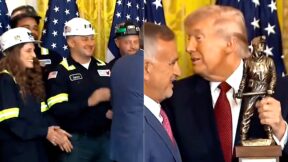 Even Attendees Laugh As Trump Gets Made-Up Award Trophy From Lobbyists at White House Event