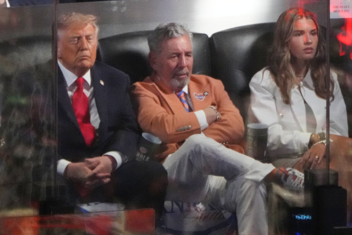Donald Trump and Knicks owner James Dolan and Kai Trump at NBA Finals game 3