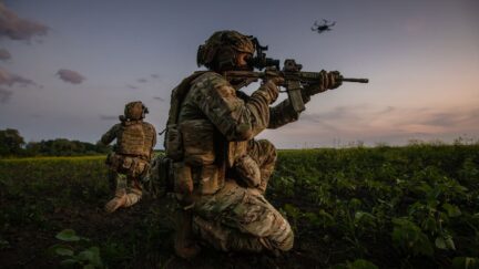 Ukrainian soldiers and drone