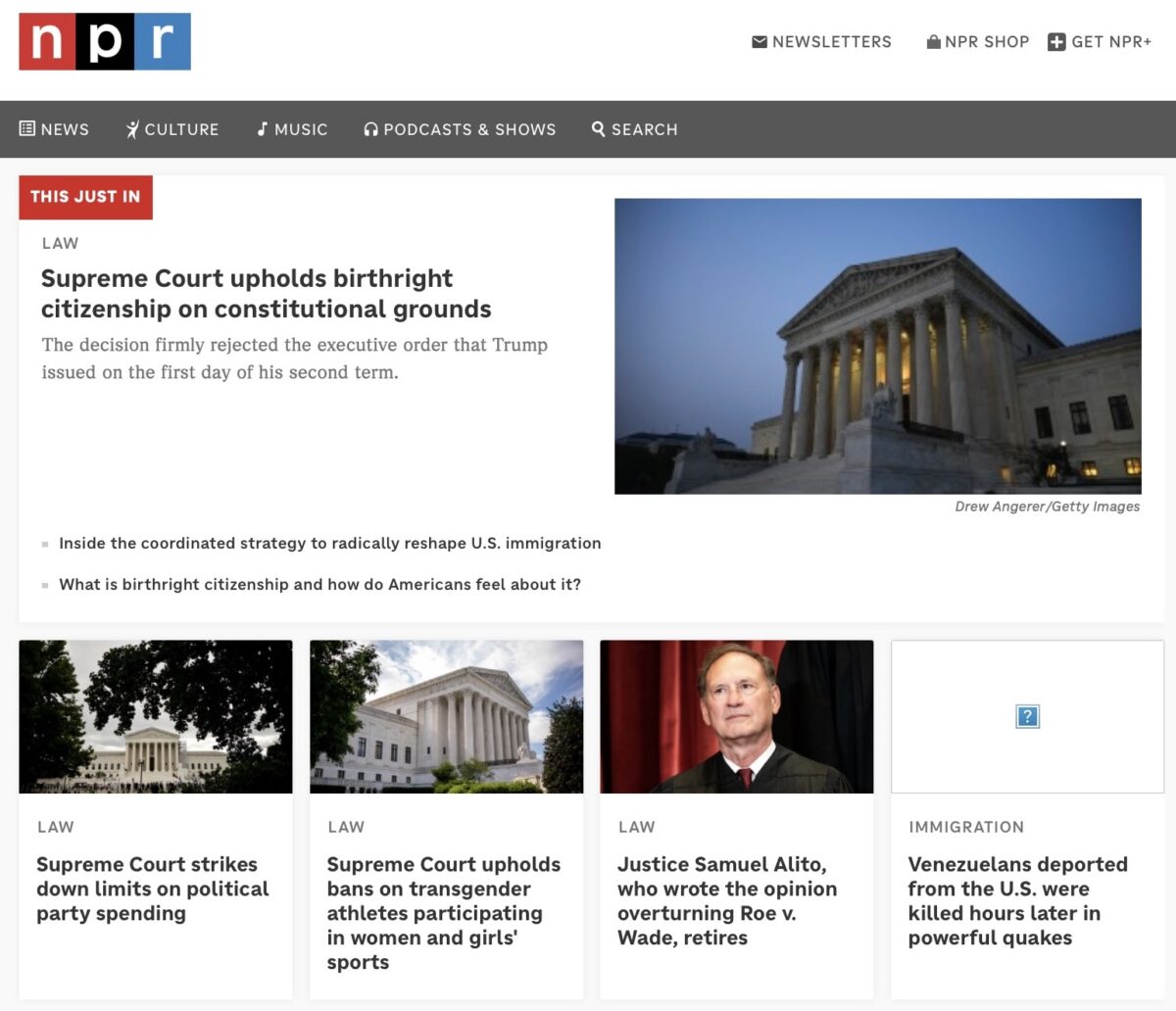 Wayback Machine archive of NPR homepage