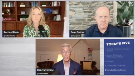 rachel bade sean spicer dan turrentine in a split screen