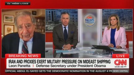 Leon Panetta in a split screen with cnn hosts
