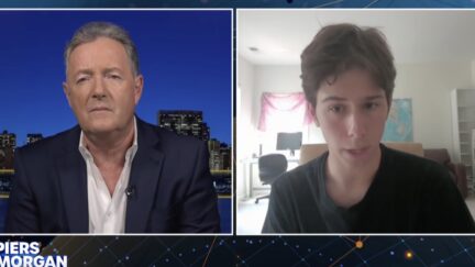 piers morgan and student in a split screen