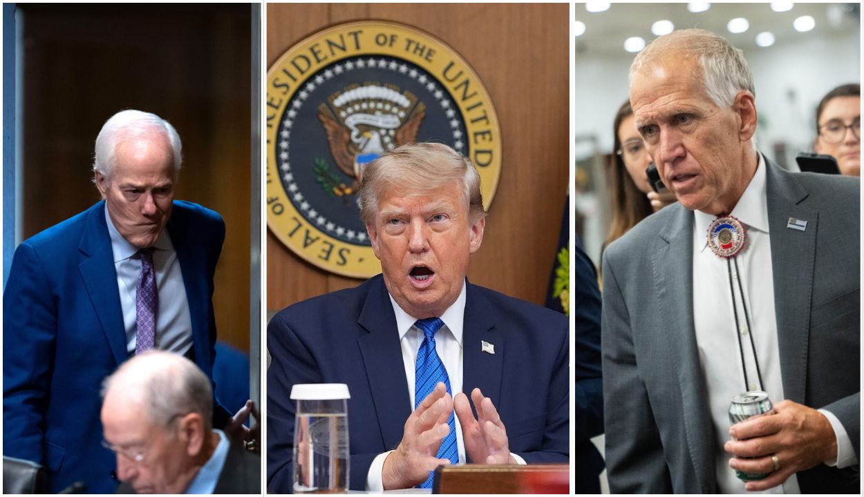 composite image from left to right john cornyn trump and thom tillis