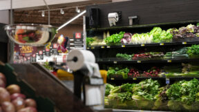 lettuce on the shelves of grocery store