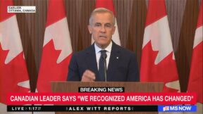 mark carney in front of canadian flags