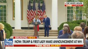 Melania Trump Donald Trump at rose garden event