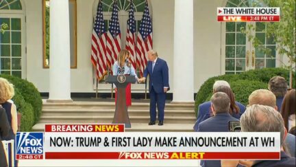 Melania Trump Donald Trump at rose garden event