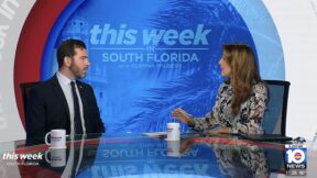 Local 10 host Glenna Milberg halts DSA candidate Oliver Larkin when he accused Israel of committing a 