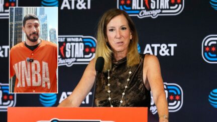 Inset: Enes Kanter Freedom (Screenshot); Cathy Engelbert (AP Photo/Nam Y. Huh)