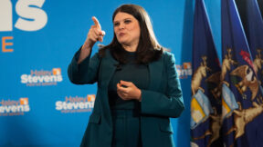 Rep. Haley Stevens, D-Mich., a candidate in the Democratic primary for U.S. Senate in Michigan, speaks during a primary election night event Wednesday, Aug. 5, 2026, in Detroit.
